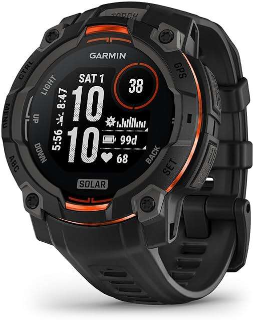 Garmin Instinct® 3 45mm, Solar Charged Display, Rugged Outdoor GPS Smartwatch, Metal-Reinforced Bezel, Built-in Flashlight, Black - Image 1