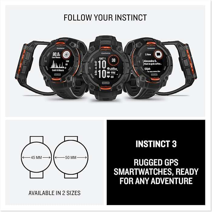 Garmin Instinct® 3 45mm, Solar Charged Display, Rugged Outdoor GPS Smartwatch, Metal-Reinforced Bezel, Built-in Flashlight, Black - Image 7