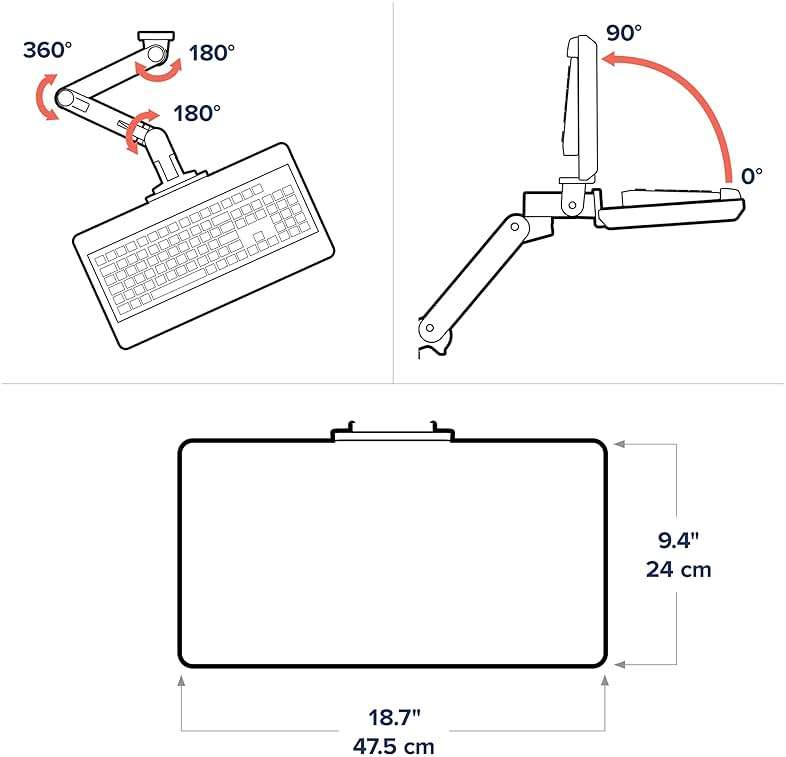 Ergotron – Upgraded LX Pro Premium Keyboard Arm, Wall Mount Adjustable Keyboard Tray – Dark Grey - Image 5