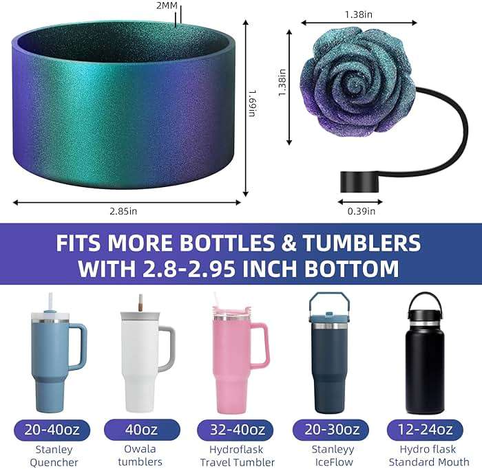 Oythyg Gradient Silicone Boot and 2 PCS 10MM Glitter Straw Cover, Anti-Slip Sleeves Bottom Protector Compatible with Stanley Cup 20 30 40 Oz Water Bottle 2.8-3IN Base Tumbler Accessories Women Gifts - Image 4