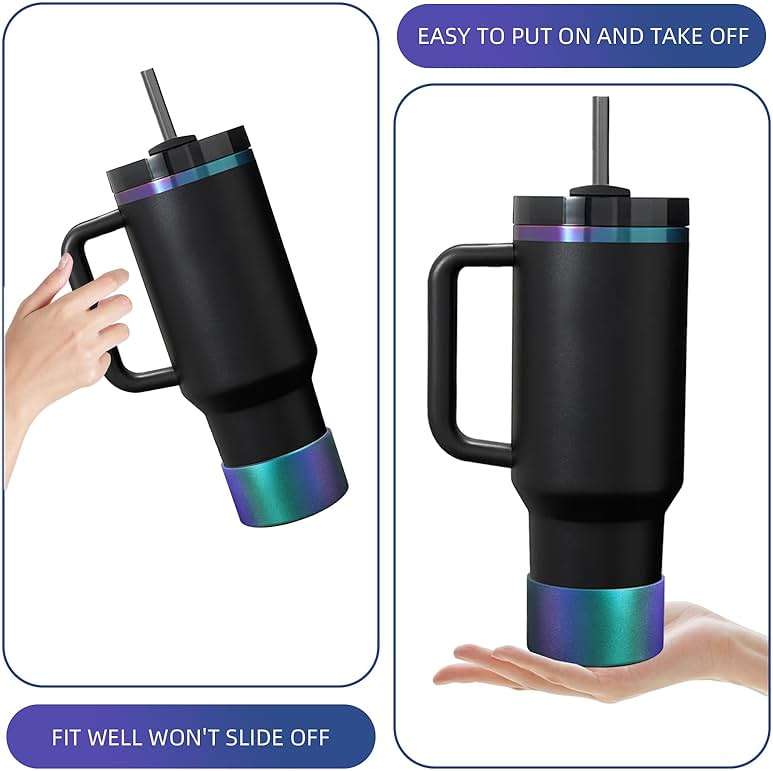 Oythyg Gradient Silicone Boot and 2 PCS 10MM Glitter Straw Cover, Anti-Slip Sleeves Bottom Protector Compatible with Stanley Cup 20 30 40 Oz Water Bottle 2.8-3IN Base Tumbler Accessories Women Gifts - Image 7