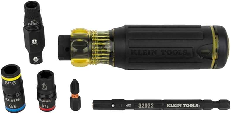 Klein Tools 32517HD KNECT 17-in-1 Impact-Rated Hybrid Screwdriver/Nut Driver, Magnetic, Flip Socket, 11 Bits, 3 Nut Drivers, Bit Holder, Square Adapter - Image 4