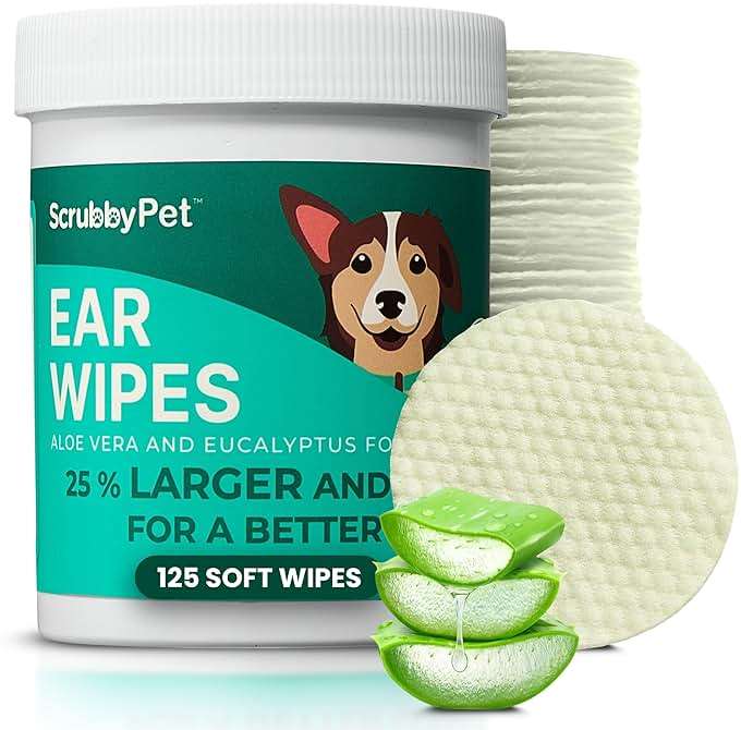 Dog Ear Wipes for Dogs | Extra Thick with Aloe Vera & Eucalyptus | 125 Count | Hypoallergenic Ear Cleaner for Dogs with Pearl Texture for Deeper Clean | Scrubby Pet - Image 1