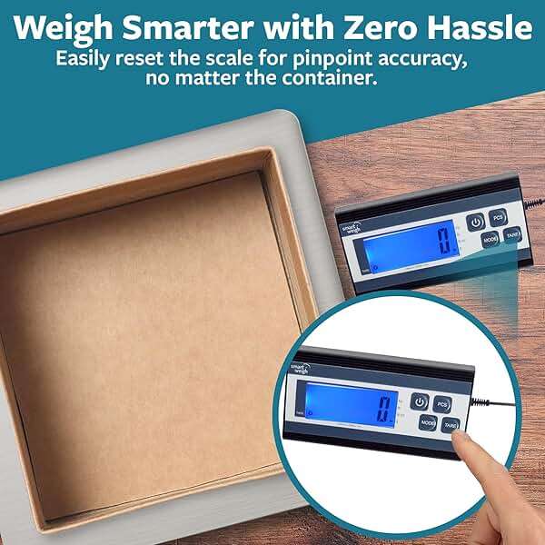 Smart Weigh Digital Postal Shipping Scale, 440 lb Capacity, 1 oz Readability, Hold & Tare Functions, Battery or USB-C Power, Corded Display, Stainless Steel Large Platform, Silver - Image 6
