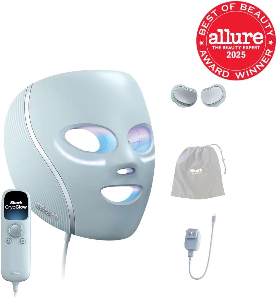 Shark CryoGlow LED Face Mask with Under-Eye Cooling, Anti-Ageing & Blemish Repair, Red & Blue LED, Infrared Light Therapy, USB-C, Remote Control, Storage Bag, Blue Frost, FW312 - Image 2