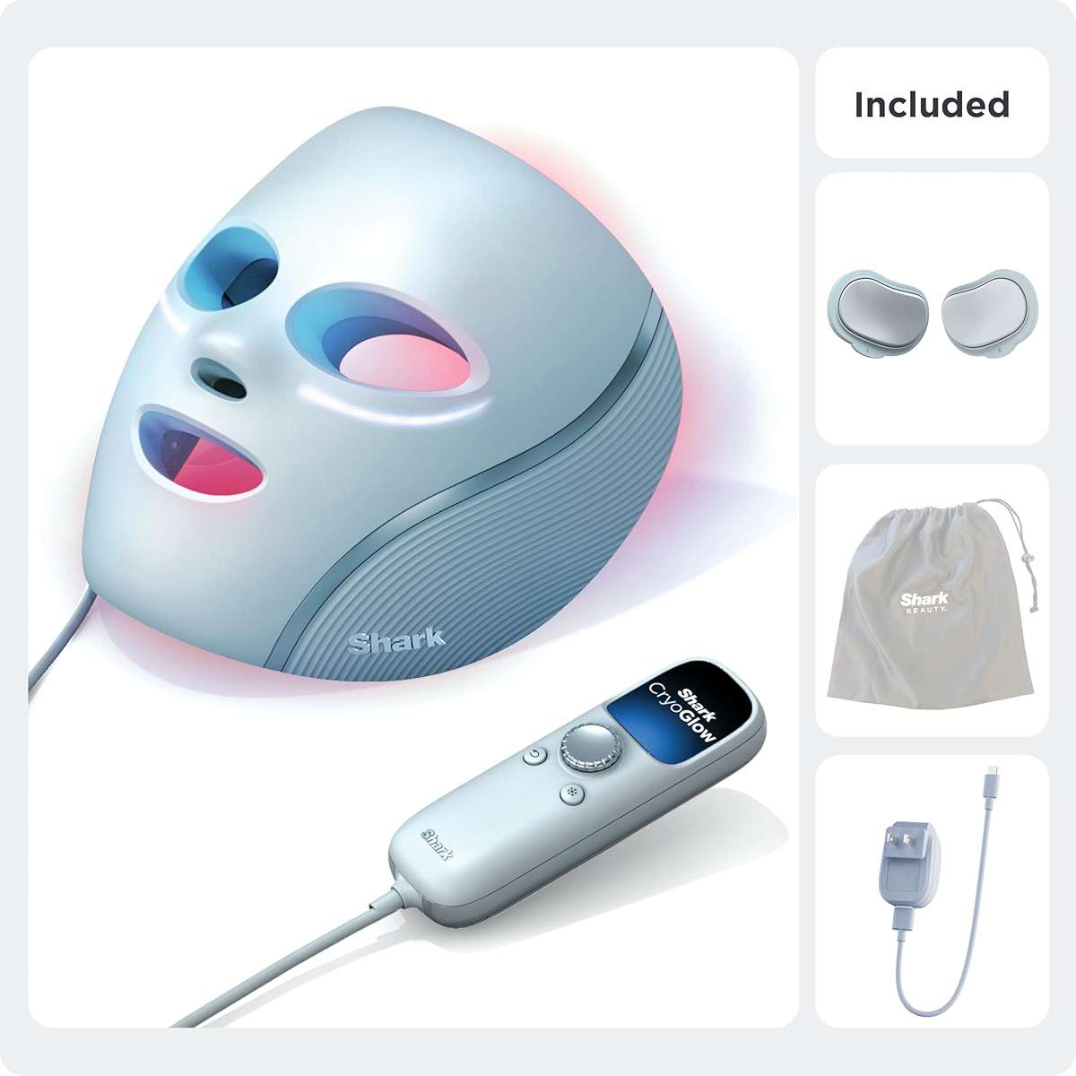 Shark CryoGlow LED Face Mask with Under-Eye Cooling, Anti-Ageing & Blemish Repair, Red & Blue LED, Infrared Light Therapy, USB-C, Remote Control, Storage Bag, Blue Frost, FW312 - Image 14