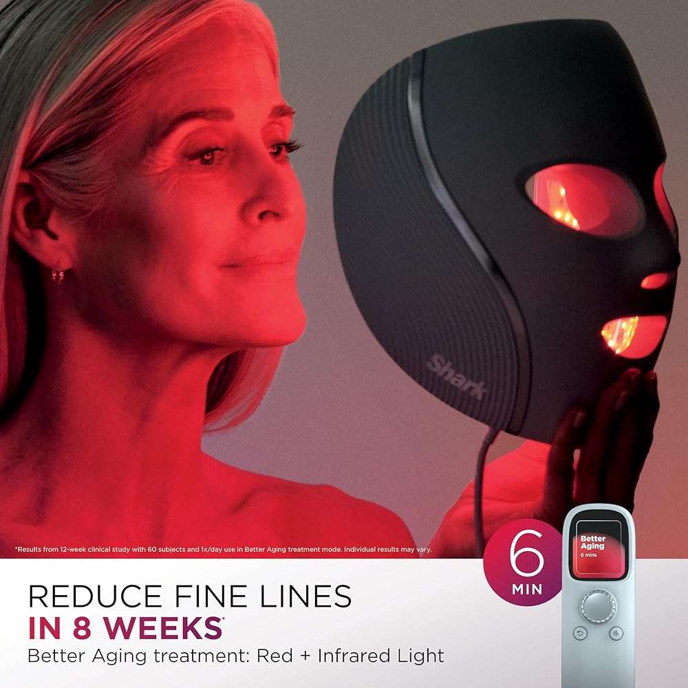 Shark CryoGlow LED Face Mask with Under-Eye Cooling, Anti-Ageing & Blemish Repair, Red & Blue LED, Infrared Light Therapy, USB-C, Remote Control, Storage Bag, Blue Frost, FW312 - Image 4