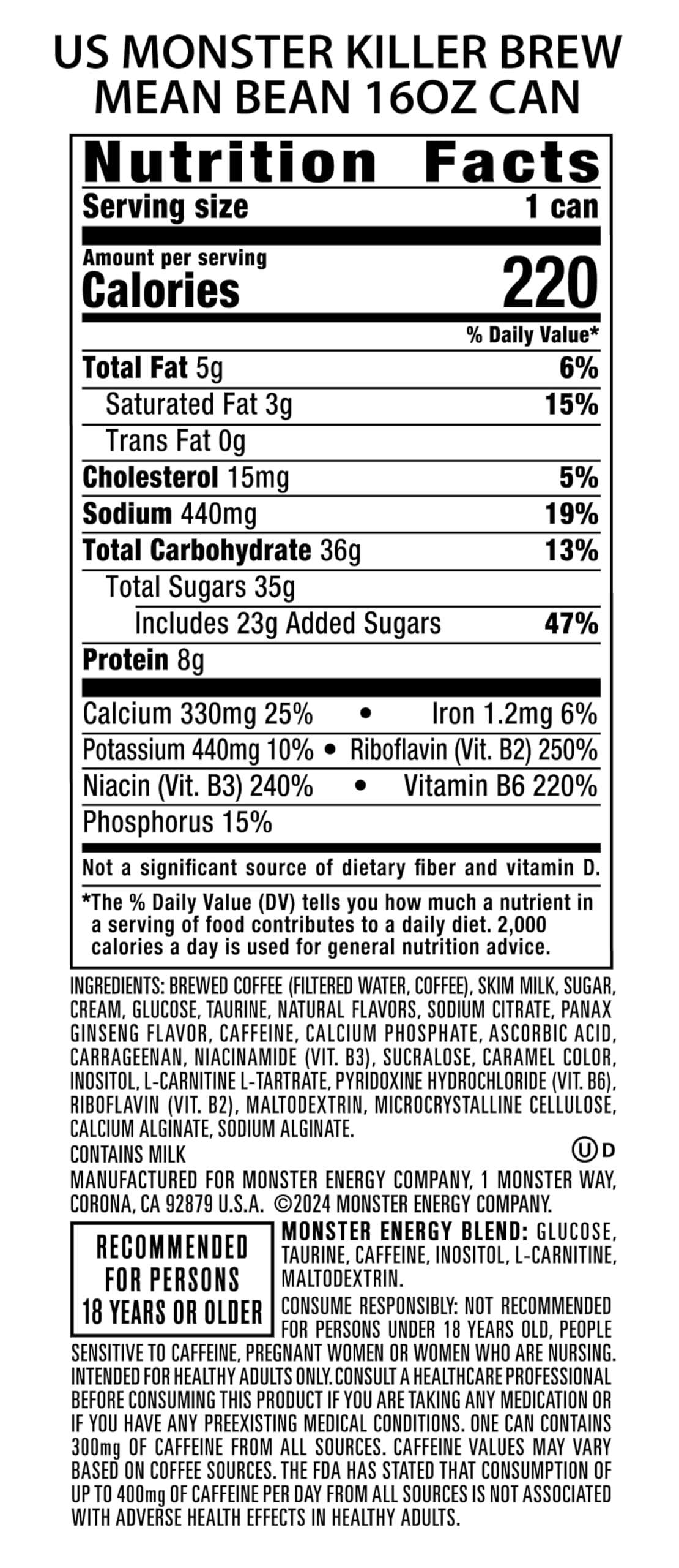 Monster Energy Killer Brew Mean Bean, 15 Fl Oz | Pack of 12 - Image 4