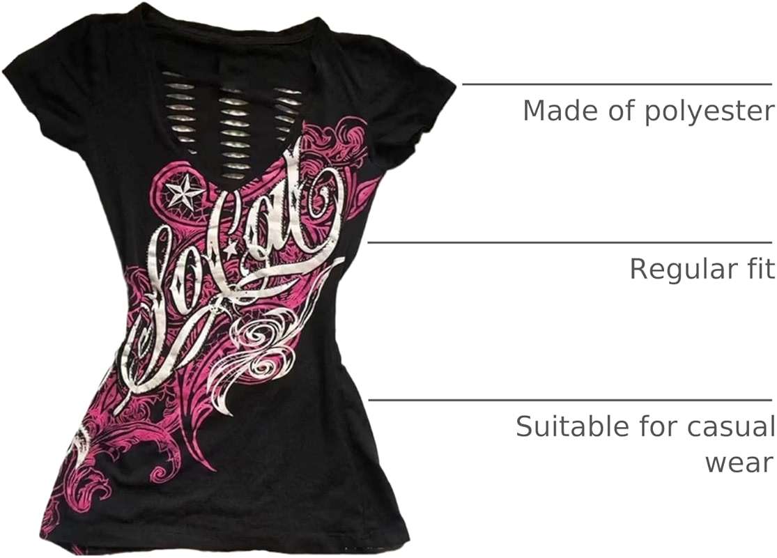 Emo Grunge Top Short Sleeve Y2k Shirts Vintage Streetwear Tops Women 2000s Fashion - Image 4