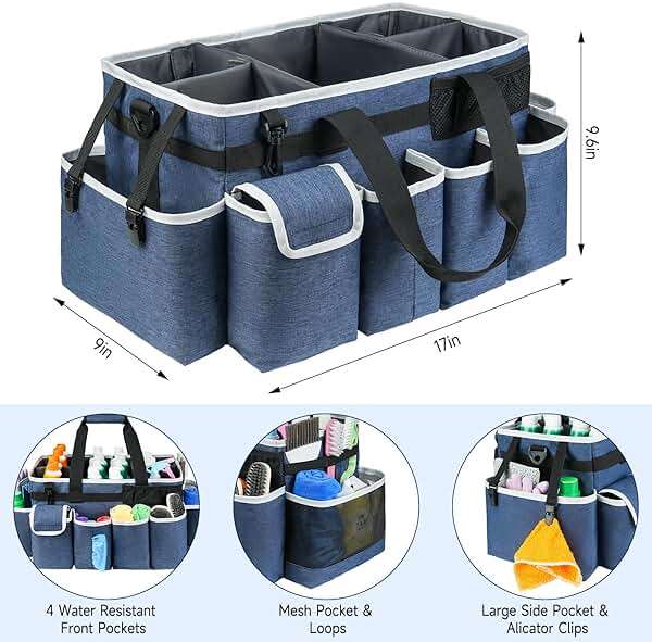 ZIOZERTT Cleaning Caddy Bag,Extra Large Cleaning Supplies Organizer with Handle for Housekeepers,Blue - Image 2