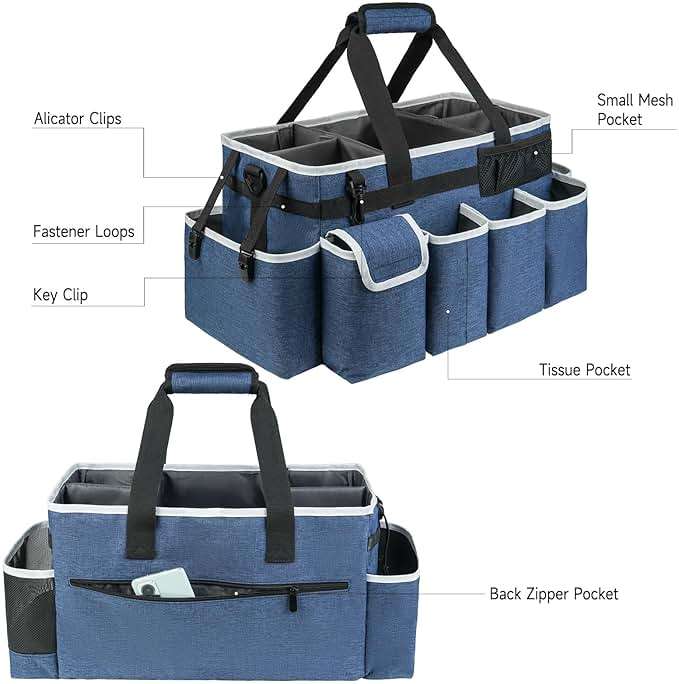 ZIOZERTT Cleaning Caddy Bag,Extra Large Cleaning Supplies Organizer with Handle for Housekeepers,Blue - Image 4