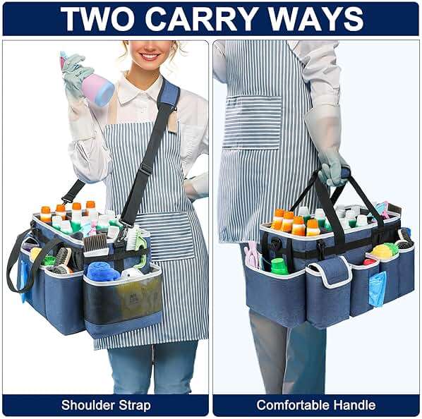 ZIOZERTT Cleaning Caddy Bag,Extra Large Cleaning Supplies Organizer with Handle for Housekeepers,Blue - Image 5