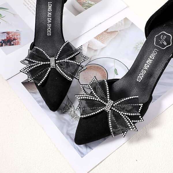 Shoe Clips for Women Dress Shoes 2 Pieces Mesh Bow Rhinestone High Heel Shoe Clips Removable Shoe Clips Rhinestone Shoe Clips Buckle Detachable Bow Heels Clothing Accessories for Wedding Party Prom - Image 7