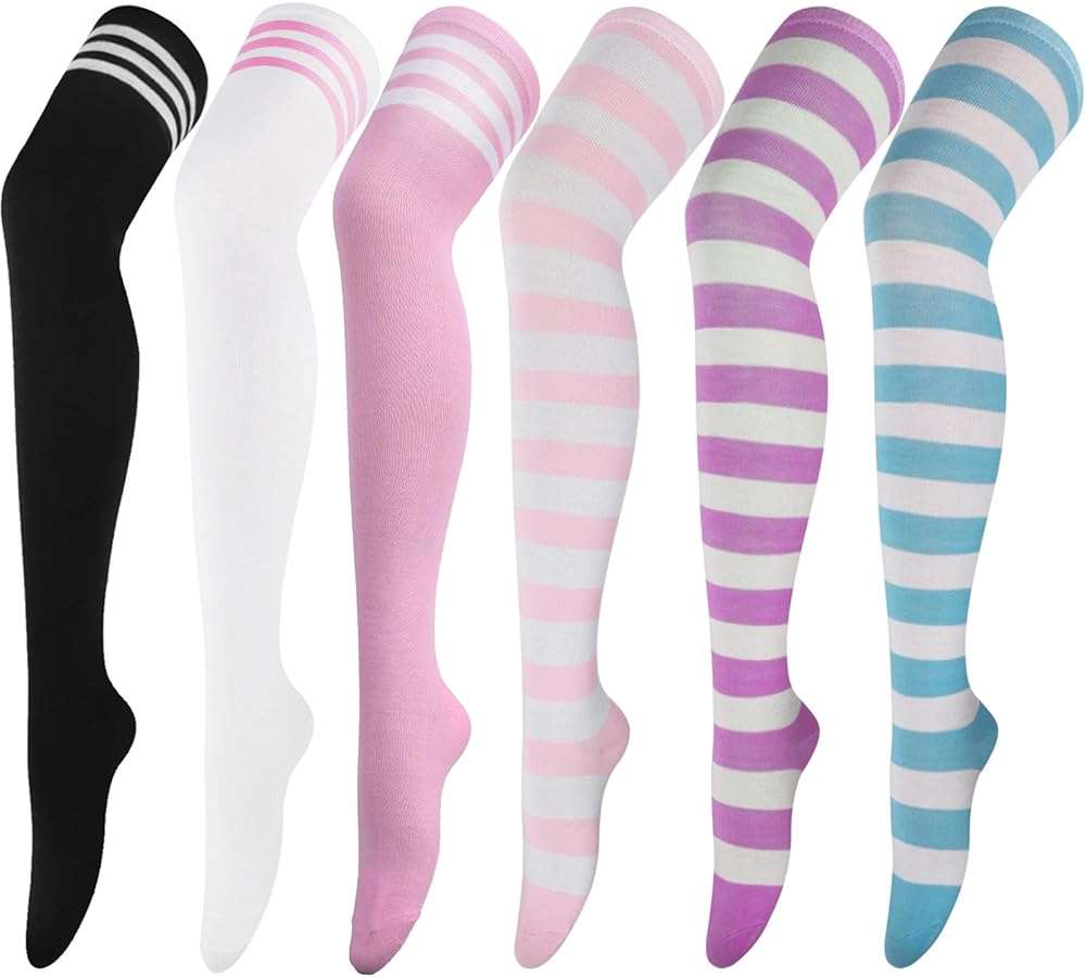 AQOKKA Extra Long Thigh High Socks for Women Striped Over Knee Thigh Socks Long Boot Thigh High Stockings Leg Warmers - Image 1
