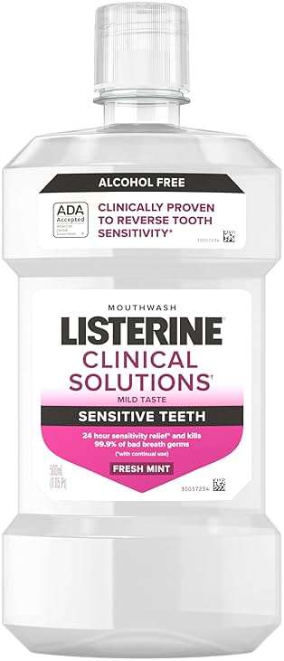Listerine Clinical Solutions Sensitive Teeth Alcohol Free Mouthwash, Fresh Breath Dental Mouthwash Provides Protection & Relief from Tooth Sensitivity Pain, Daily Fresh Mint Oral Rinse, 500 mL - Image 1