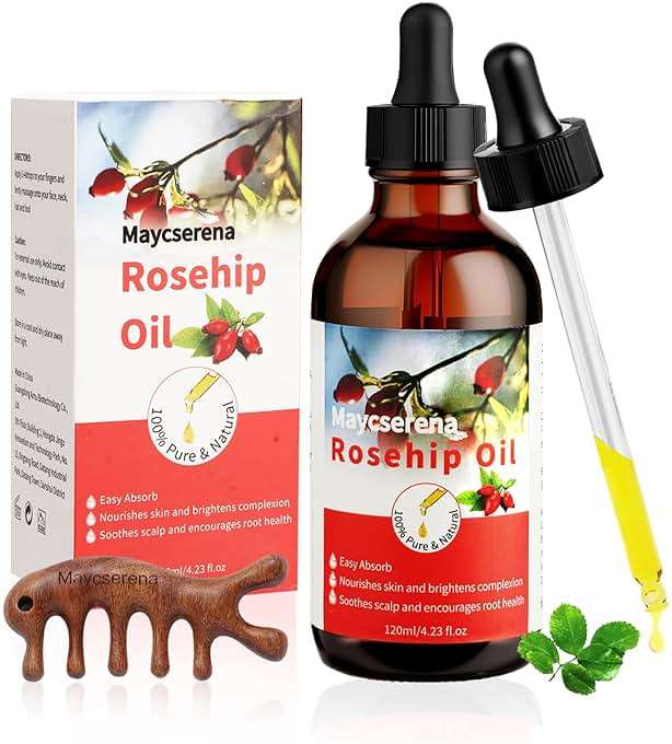 Organic Rosehip Seed Oil,Essential Oils for Anti Aging,100% Pure Cold Pressed All Natural,Hair Relaxer & Skin Face Moisturizer - Hydrating and Nourishing Face Oil for All Ages Skin 4.23OZ(120ml) - Image 1