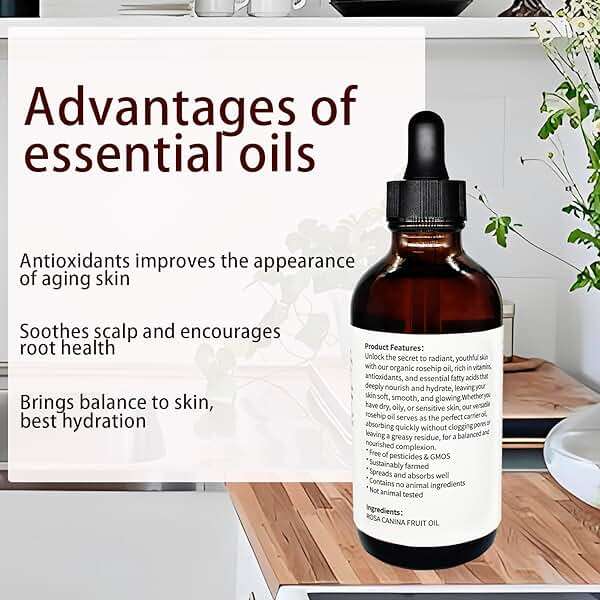 Organic Rosehip Seed Oil,Essential Oils for Anti Aging,100% Pure Cold Pressed All Natural,Hair Relaxer & Skin Face Moisturizer - Hydrating and Nourishing Face Oil for All Ages Skin 4.23OZ(120ml) - Image 2