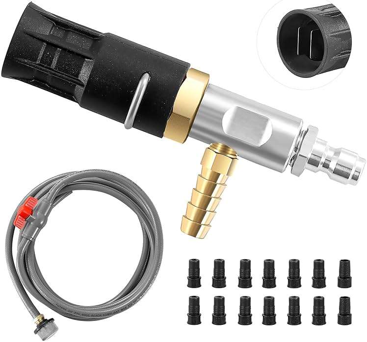 FIXFANS Adjustable Long Range Nozzle for Pressure Washer 5-6.5 GPM, Downstream Injection Spray Nozzle Kit, High Power Washing External Chemical Injector with 1/4” Quick Connect, 2500 to 4000 PSI - Image 1