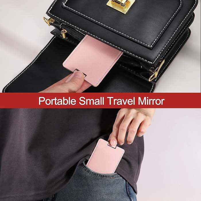 uxcell Small Pocket Mirror for Purse, Stainless Steel Compact Makeup Mirror with Leather Case, Travel Mirror Handheld Mirror for Women, Girls, Purse, Gift (Black, 2.56 x 3.74) - Image 5