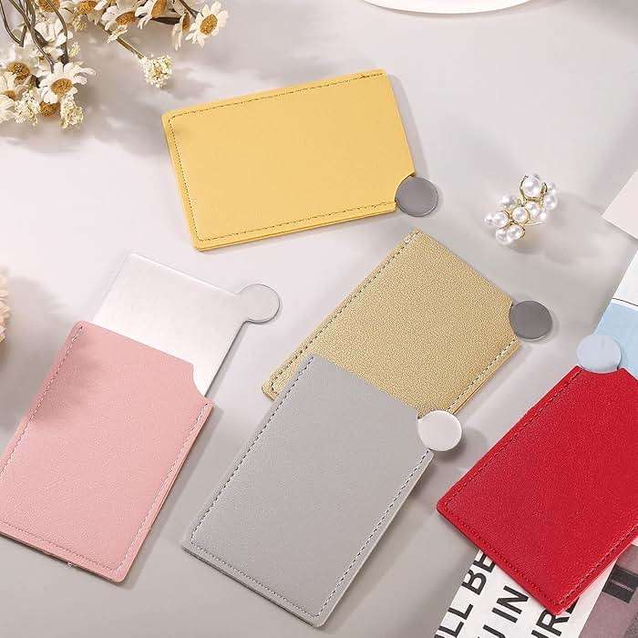 uxcell Small Pocket Mirror for Purse, Stainless Steel Compact Makeup Mirror with Leather Case, Travel Mirror Handheld Mirror for Women, Girls, Purse, Gift (Red, 2.5 x 3.66) - Image 2