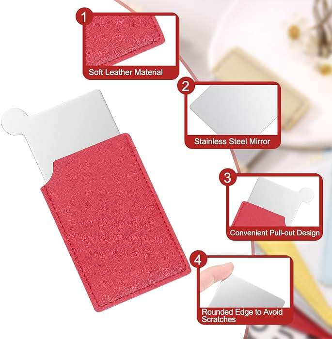 uxcell Small Pocket Mirror for Purse, Stainless Steel Compact Makeup Mirror with Leather Case, Travel Mirror Handheld Mirror for Women, Girls, Purse, Gift (Red, 2.5 x 3.66) - Image 4