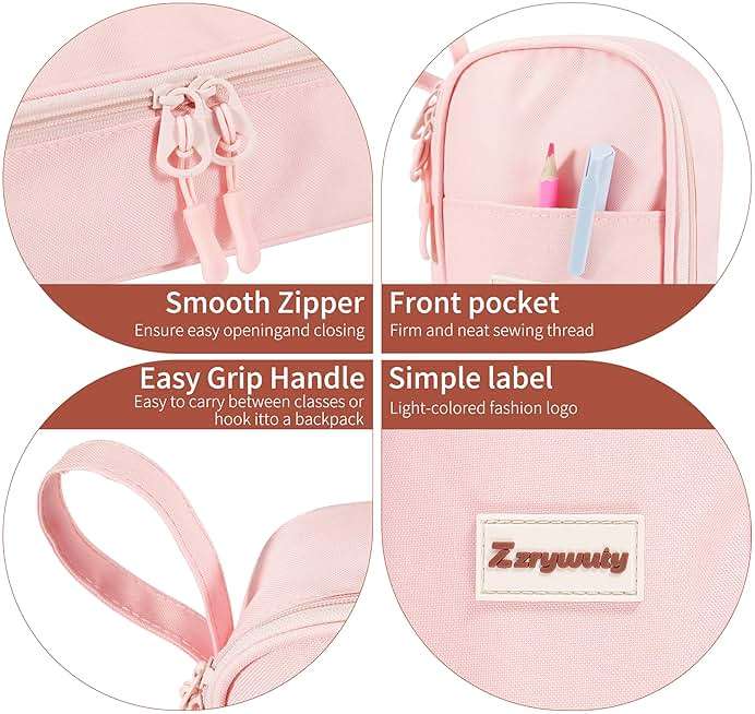 Zzrywuty Large Pencil Case, Big Capacity Pencil Pouch Office College School Stationery Pen Bag for Teen Girl Boy Men Women, Pink - Image 4