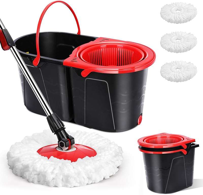 Gadhra Spin Mop and Bucket with Wringer Set for Home,360° Mop and Bucket with Separate Clean and Dirty Water,Wet Dust Mop for Floor Cleaning with 3 Mop Heads - Image 1