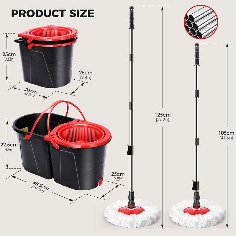 Gadhra Spin Mop and Bucket with Wringer Set for Home,360° Mop and Bucket with Separate Clean and Dirty Water,Wet Dust Mop for Floor Cleaning with 3 Mop Heads - Image 2