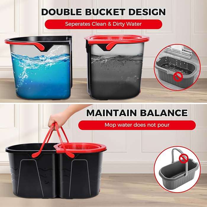 Gadhra Spin Mop and Bucket with Wringer Set for Home,360° Mop and Bucket with Separate Clean and Dirty Water,Wet Dust Mop for Floor Cleaning with 3 Mop Heads - Image 4