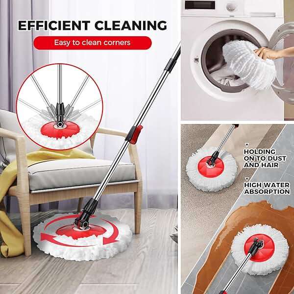Gadhra Spin Mop and Bucket with Wringer Set for Home,360° Mop and Bucket with Separate Clean and Dirty Water,Wet Dust Mop for Floor Cleaning with 3 Mop Heads - Image 5