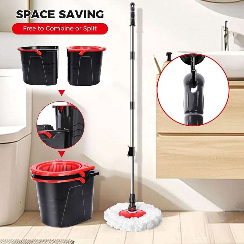 Gadhra Spin Mop and Bucket with Wringer Set for Home,360° Mop and Bucket with Separate Clean and Dirty Water,Wet Dust Mop for Floor Cleaning with 3 Mop Heads - Image 6