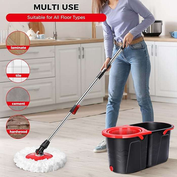 Gadhra Spin Mop and Bucket with Wringer Set for Home,360° Mop and Bucket with Separate Clean and Dirty Water,Wet Dust Mop for Floor Cleaning with 3 Mop Heads - Image 7
