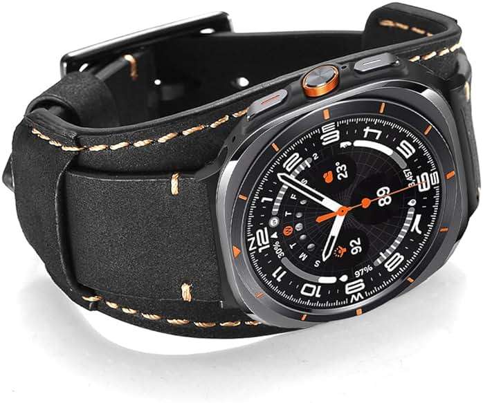 CooBES Genuine Leather Bands Compatible with Samsung Galaxy Watch Ultra 47mm Replacement Wristband,Smart Watch Bracelet Wristband Crazy Horse Cuff Adjustable Quick Release Straps for Women Men. - Image 2
