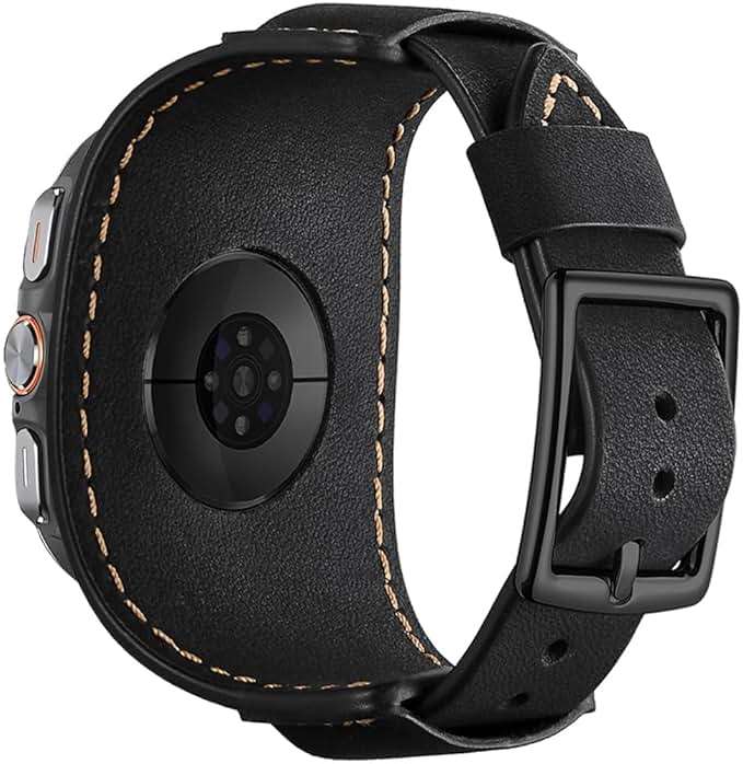 CooBES Genuine Leather Bands Compatible with Samsung Galaxy Watch Ultra 47mm Replacement Wristband,Smart Watch Bracelet Wristband Crazy Horse Cuff Adjustable Quick Release Straps for Women Men. - Image 3