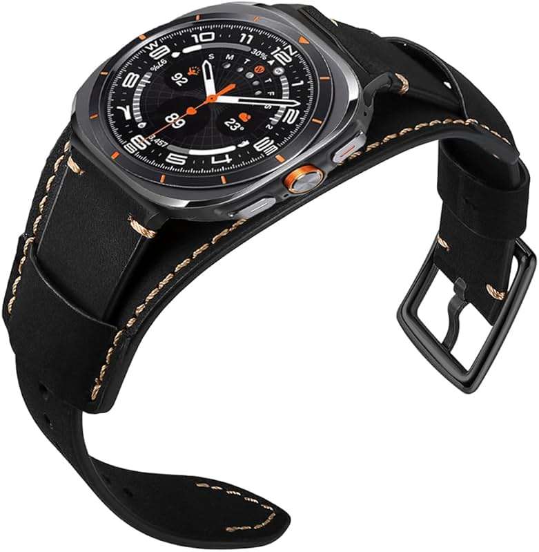 CooBES Genuine Leather Bands Compatible with Samsung Galaxy Watch Ultra 47mm Replacement Wristband,Smart Watch Bracelet Wristband Crazy Horse Cuff Adjustable Quick Release Straps for Women Men. - Image 4
