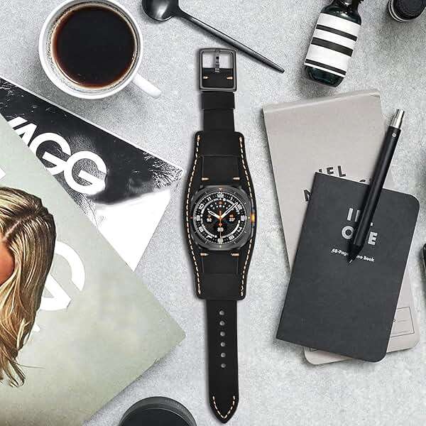 CooBES Genuine Leather Bands Compatible with Samsung Galaxy Watch Ultra 47mm Replacement Wristband,Smart Watch Bracelet Wristband Crazy Horse Cuff Adjustable Quick Release Straps for Women Men. - Image 6