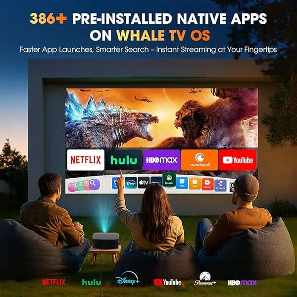 [386+ Built-in Apps] DBPOWER E2 Smart Projector with WiFi and Bluetooth, Native 1080P Mini Projector Compatible with Netflix, Youtube, D+, Hulu, Max & Crunchyroll, Electric Focus & Carry Case - Image 2