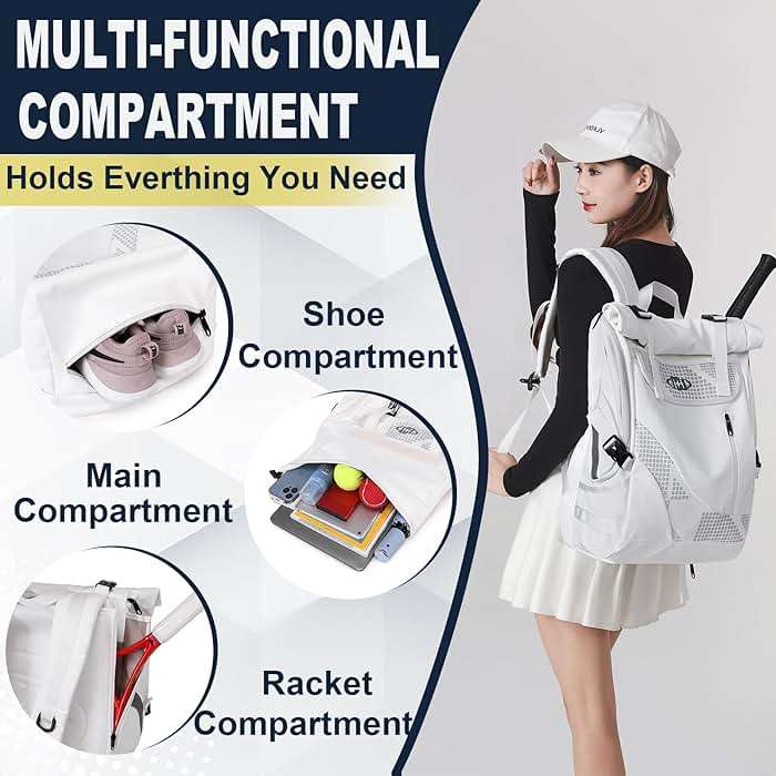UTIAMIAOGONGO UMGG Tennis Bag Tennis Backpack for Women Men Holds 2 Rackets with Shoe Compartment, Large Pickleball Backpack Hold Tennis Racket, Pickleball Paddles, Badminton Racquet - Image 4