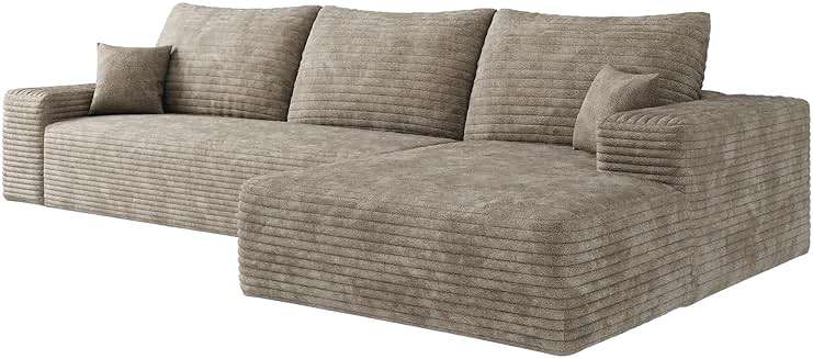 107 inch Cloud Sectional Couch Boneless Sofa in a Box for Living Room, Foam Floor Modular Sectional Sofa w/Deep Seat, Fluffy Corduroy Upholstered Couch with L-Shaped Chaise - Image 5