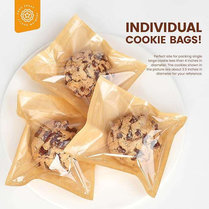 Foranda 100 Pack Cookie Packaging Bags with Seal, 5.7x6.5 Inch Heat Sealable Paper Cookie Sleeves, Grease Resistant To Go Bakery Bags with Window for Bake Sale Brownie, Treat, Donut, Cake Slice, Scone - Image 4