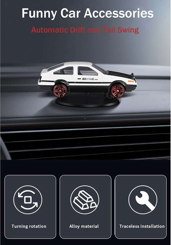 Car Dashboard Decorations – Drift & Turn Mini Car Model Ornament – Dynamic Interactive Automobile Decor for Enthusiasts Vehicle Interior Dashboard Drifting Decorations Accessories Gifts (White-AE86) - Image 6