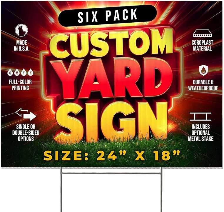6 Pack 24"x18" Custom Yard Signs with Stakes, Personalized Yard Signs for Outdoors, Customized Full Color Print Corrugated Signs for Business - Image 1