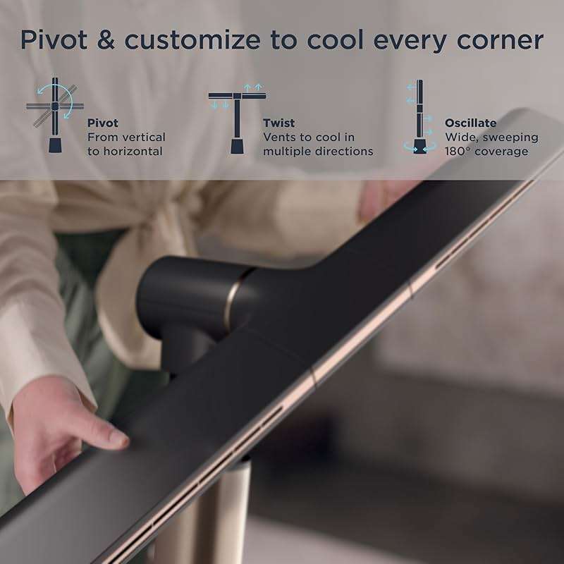 Shark TurboBlade Fan—Ultra-customizable bladeless tower fan, pivots, twists, oscillates 180°, circulates and propels air, 10 noise levels + 10 speeds, easy to clean, charcoal, TF202S - Image 8