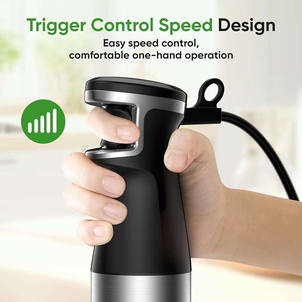Immersion Blender Handheld 1100W 3 in 1 Corded Stick Hand Blenders for Kitchen with Trigger Speed Control, with Whisk, Milk Frother Attachemnts, Perfect Emulsifier for Soup, Smoothie, Puree - Image 4