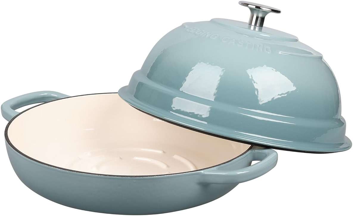 EDGING CASTING Enameled Cast Iron Dutch Oven Pot with Lid, Round Bread Oven for Homemade Sourdough Bread Baking, 6 Quart, Seasalt - Image 3
