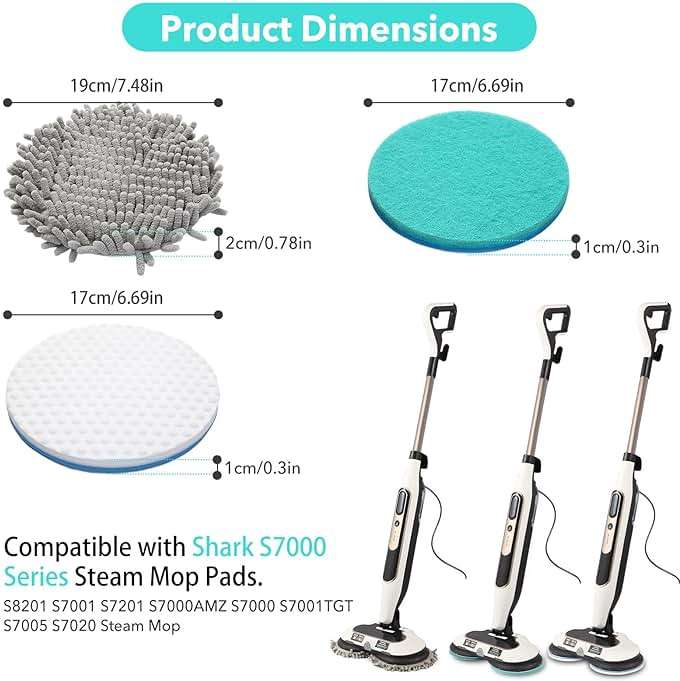 Frescares S7001 Upgraded Steam&Scrub Mop Pads Kit for Shrak,S8201 S8001 S7000 S7201 S7000AMZ S7005 S7020 S7001C All-in-One Hard Floor Steam Mop (2Green2White2Grey) - Image 7