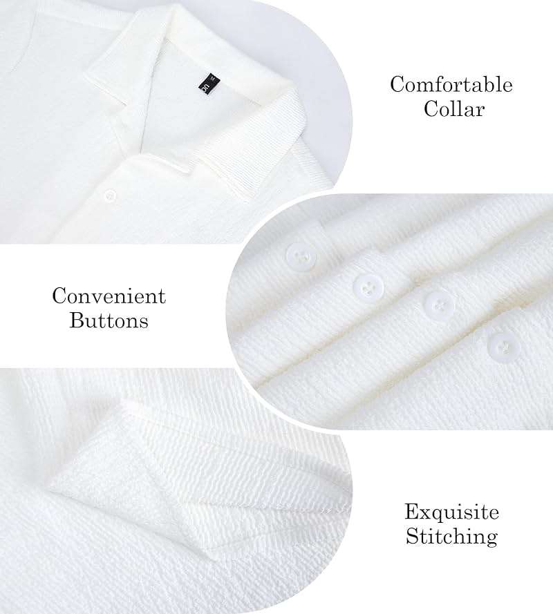 UOUA Men's Casual Button Down Shirts Short Sleeve Summer Textured Tops for Beach Vacation - Image 6
