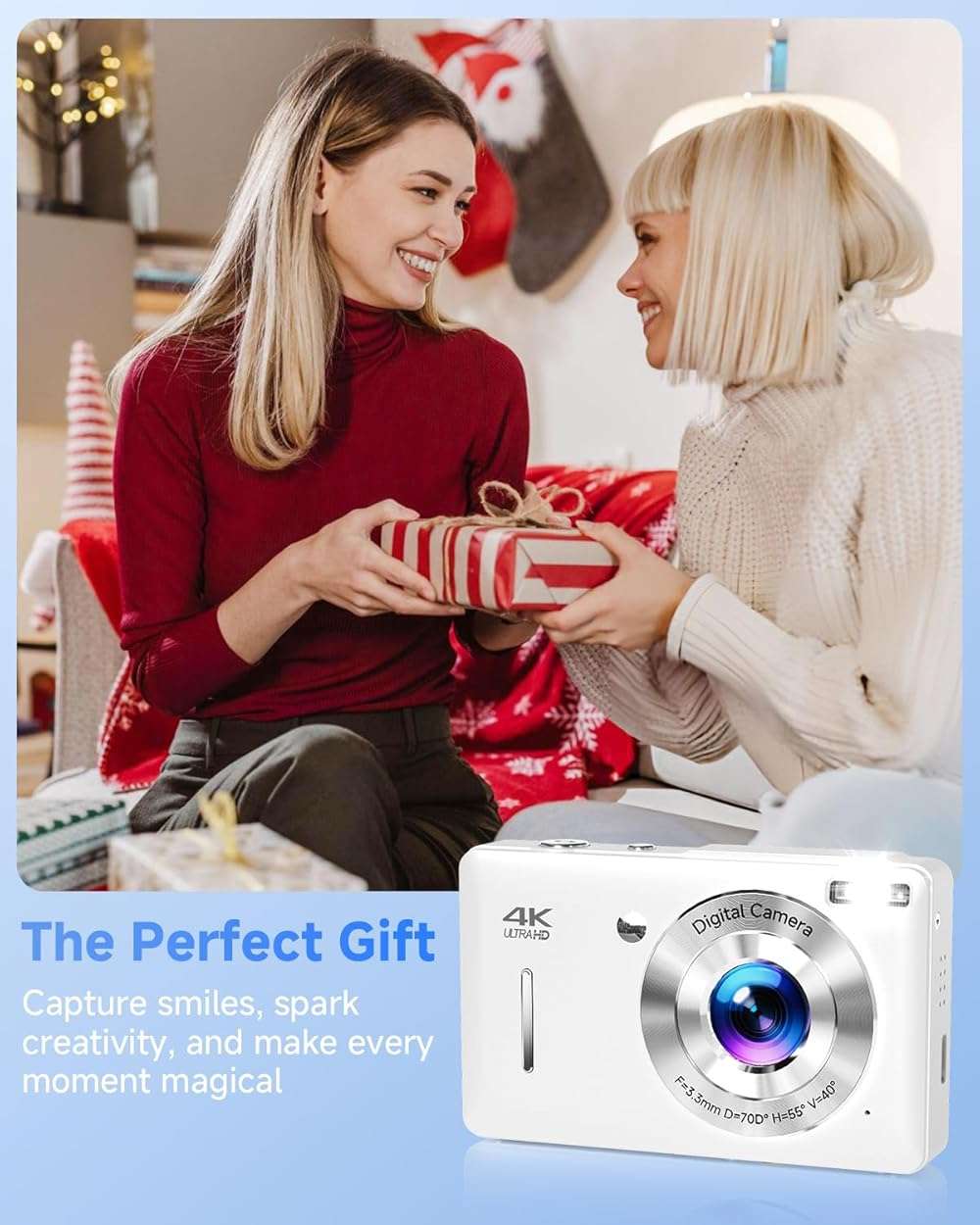 Digital Camera, 44MP FHD 1080P Digital Point and Shoot Camera with Anti Shake, Smile Capture 16X Zoom, Compact Small Camera for Teens Girls Kids Adults(White) - Image 7