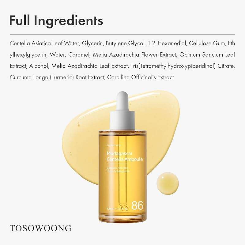 TOSOWOONG Madagascar Centella 86% Ampoule with 860,048ppm Centella Asiatica, Soothing, Calming, Facial Serum for face, for All Skin Types, Korean Skin Care, 100ml, 3.38 fl.oz. - Image 6