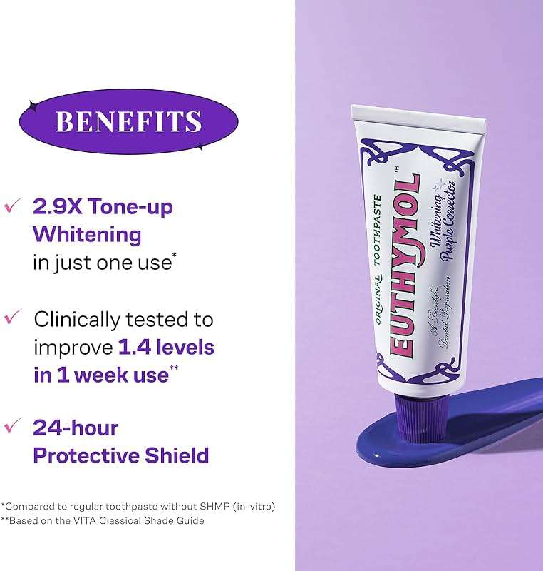 Euthymol Purple Whitening Toothpaste (3.7 fl oz) – for Yellow & Sensitive Teeth | Violet Tone-Up Formula, Instantly Brightens, 24H Stain Defense, Long-Lasting Fresh Breath - Image 7